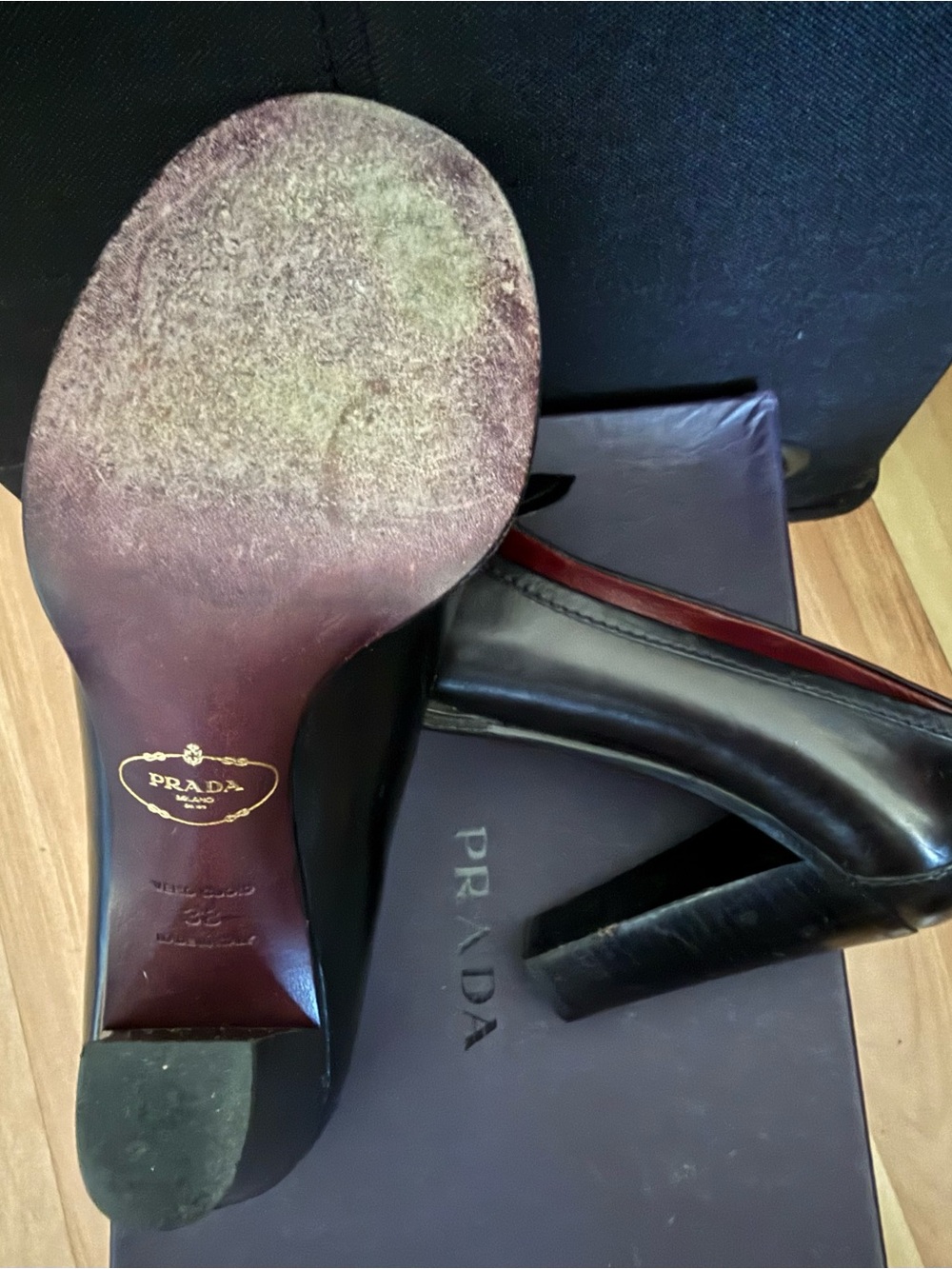 PRADA vintage Black Leather Penny Loafers size 38 - Picture 4 of 7